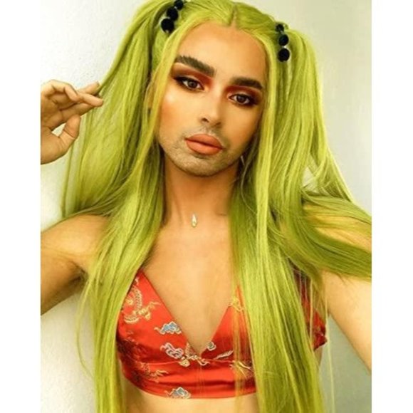 Long Straight Neon Green Lace Front Wig For Women DRAGQUEEN - Picture 2 of 7